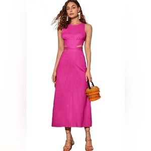 Lace Up Backless Hot Pink Dress
